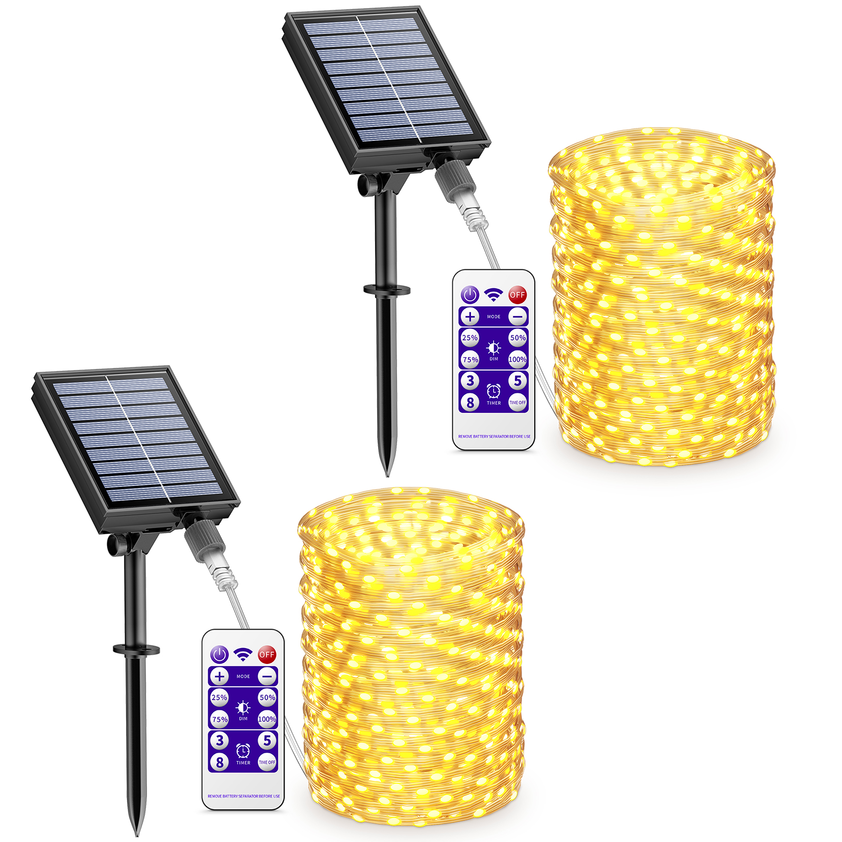 BESCOST Outdoor String Lights Solar 2 Pack, 15M 150 LED String Lights, 8 Modes, Waterproof, Decoration for Christmas, Party, Wedding, Patio, Bedroom, Garden, Festival, etc