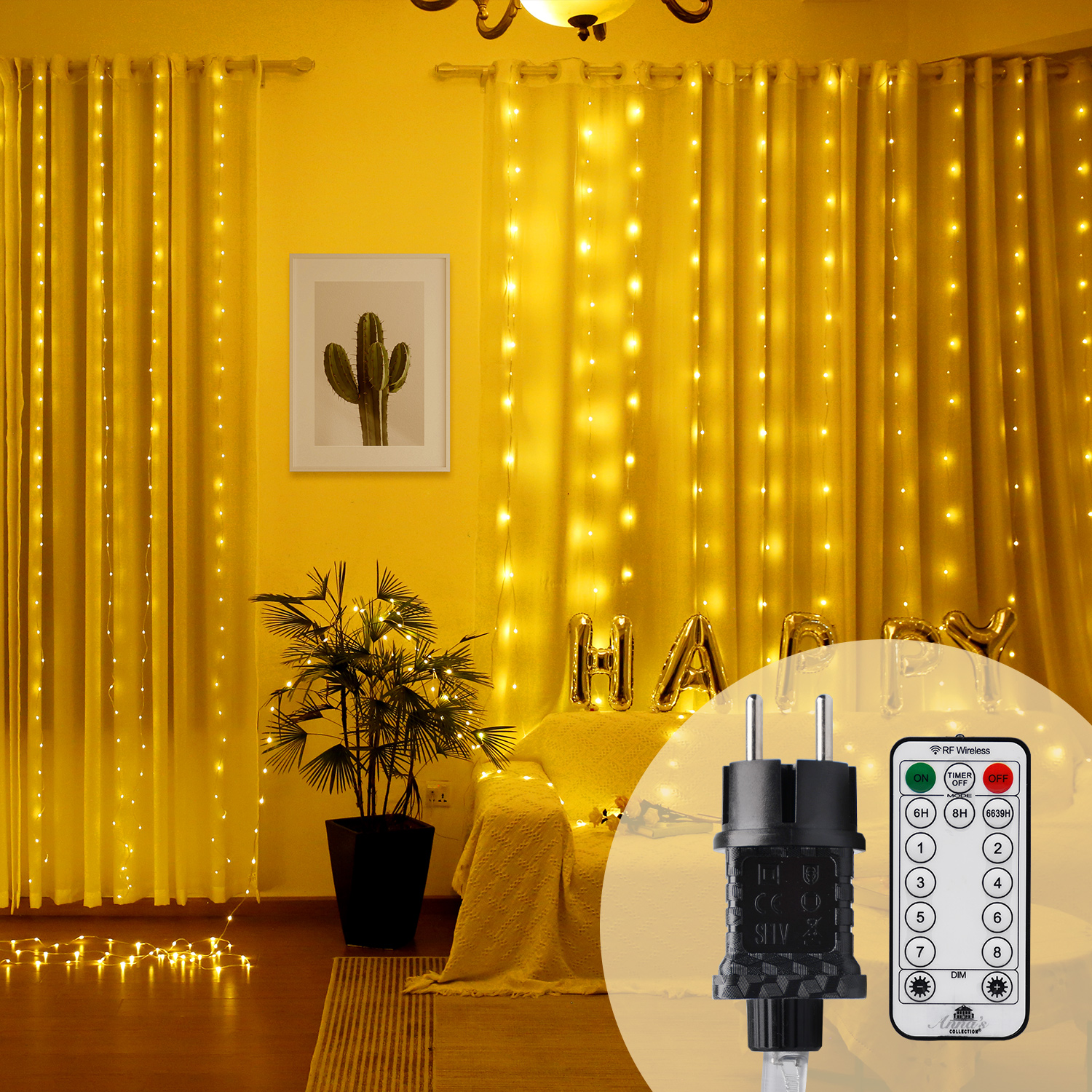 BESCOST Curtain Lights, 6x3m Outdoor String Lights, 600 LEDs Curtain String Lights, 8 Light Modes with Remote Control, Waterproof LED Curtain for Christmas, Wedding, Party, Window, Balcony, Garden